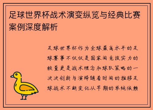 足球世界杯战术演变纵览与经典比赛案例深度解析