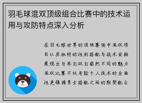 羽毛球混双顶级组合比赛中的技术运用与攻防特点深入分析